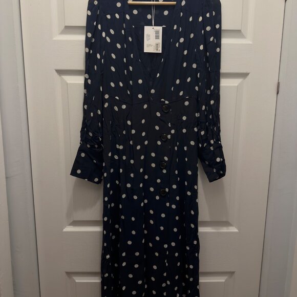 NWT GANNI Polka-Dot Georgette Wrap Midi Dress- Size 40 - Picture 4 of 7